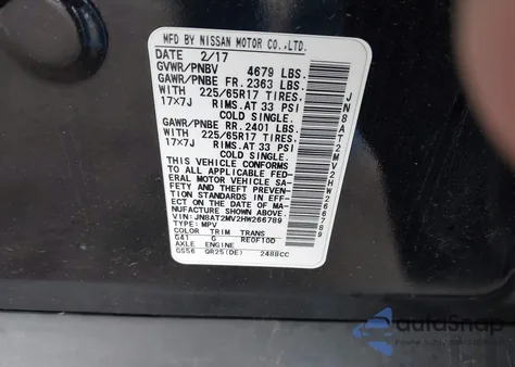 2017 Nissan Rogue S z USA, uszkodzony, nr VIN JN8AT2MV2HW266789